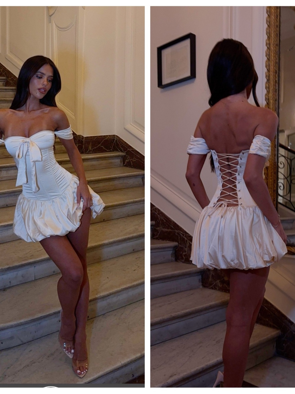Outcast Dress Womens Sz Large Bubble Remi mini Cream ivory satin corset lace up